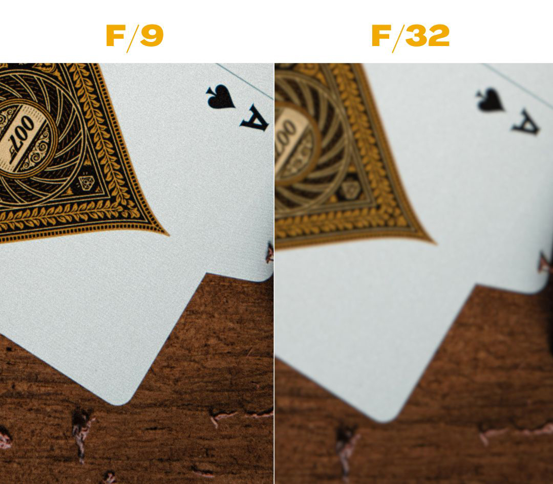 comparaison d'une photo de carte en f/9 et en f/32