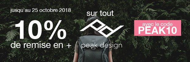 -10% sur tout Peak Design avec le code PEAK10 jusqu'au 25 octobre 2018